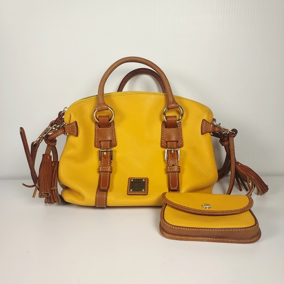 Dooney & Bourke Bristol Yellow Leather Handbag with Brown Accents With Wallet - Picture 2 of 16